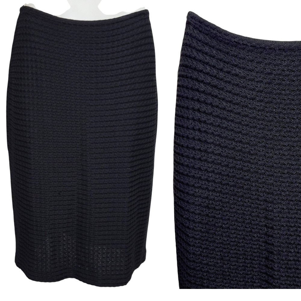 St. John Collection‎ Pencil Skirt Womens 8 Black Waffle Knit Side Zip Marie Gray